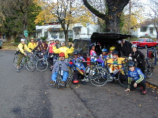 A pow-wow in the back of the Bike Friday van